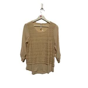 NY Collection Womens M Beige Lace Long Sleeve Top‎ MSRP $40